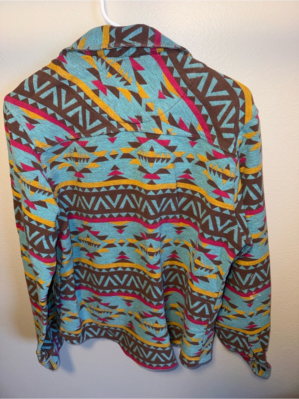 Women’s Aztec-Print Turquoise and Brown Sweater Jacket